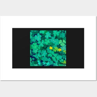 Two Yellow Flowers In The Middle Of A Dense Leaves Posters and Art